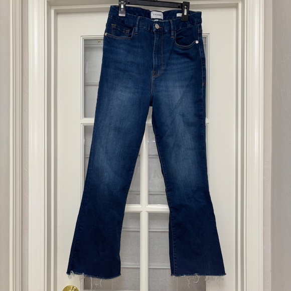 FRAME  Le Super High Waist Raw Hem Crop Mini Bootcut Jeans - Picture 4 of 7